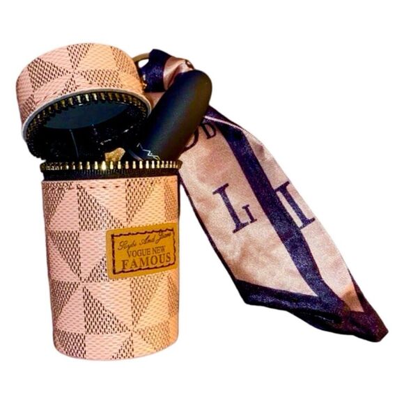 LUXE VIBES LIPSTICK CASE KEYCHAIN BAG CHARM PU LEATHER PINK & BLACK w TWILLY - Picture 7 of 7